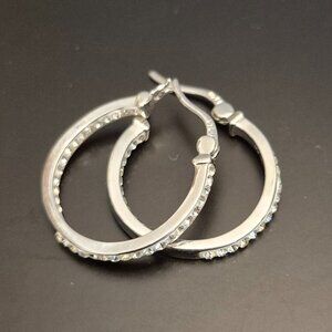 Vintage Cubic Zirconia Sterling Silver Huggie Hoop Earrings